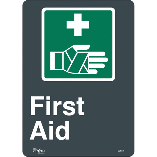 "First Aid" Sign, 14" x 10", Vinyl, English with Pictogram