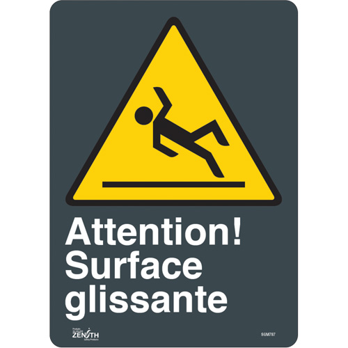 "Surface Glissante" Sign, 14" x 10", Vinyl, French with Pictogram
