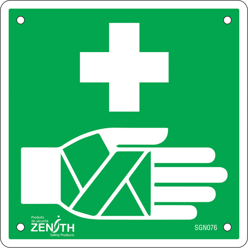 First Aid CSA Standard Safety Sign, 6" x 6", Plastic, Pictogram