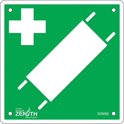 First Aid Stretcher CSA Standard Safety Sign, 6" x 6", Plastic, Pictogram