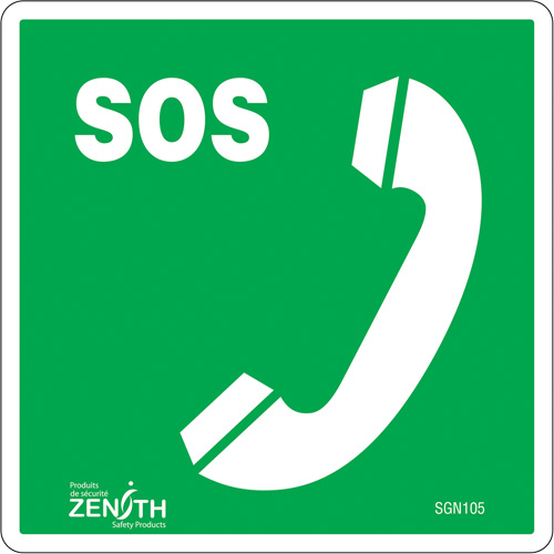 Emergency Telephone CSA Standard Safety Sign, 6" x 6", Vinyl, Bilingual with Pictogram