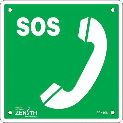 Emergency Telephone CSA Standard Safety Sign, 6" x 6", Plastic, Bilingual with Pictogram