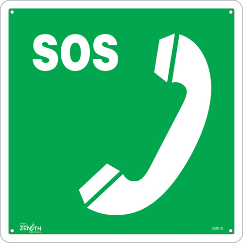 Emergency Telephone CSA Standard Safety Sign, 12" x 12", Plastic, Bilingual with Pictogram