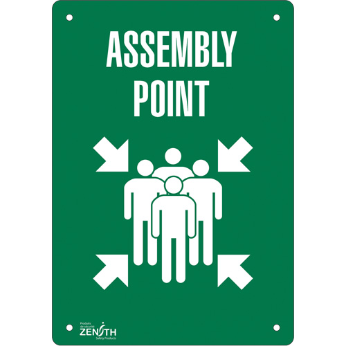 "Assembly Point" Sign, 10" x 7", Plastic, English with Pictogram