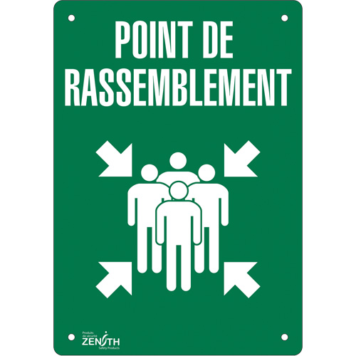 "Point de rassemblement" Sign, 10" x 7", Plastic, French with Pictogram