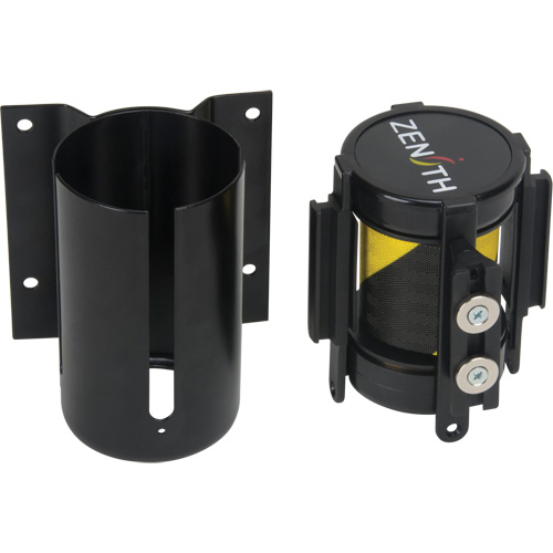 Wall Mount Barrier with Magnetic Tape, Steel, Screw Mount, 7', Black and Yellow Tape