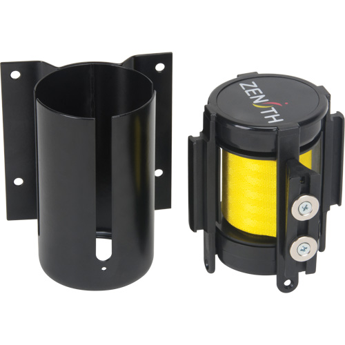 Wall Mount Barrier with Magnetic Tape, Steel, Screw Mount, 7', Yellow Tape