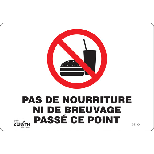 "Pas De Nourriture Ni De Breuvage Passé Ce Point" Sign, 7" x 10", Vinyl, French