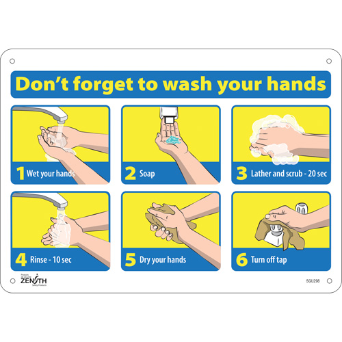 "Don't Forget to Wash Your Hands" Pictogram Sign, 10" x 14", Aluminum, English with Pictogram