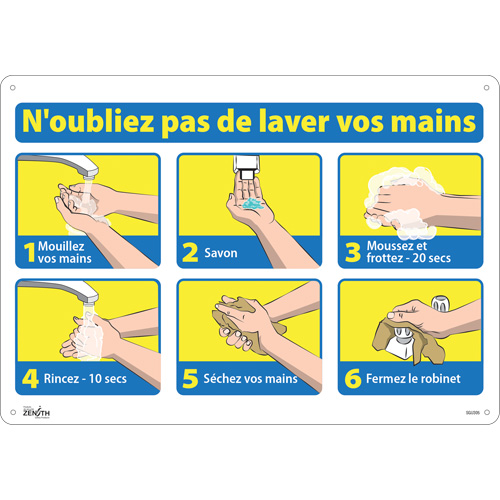 "N'oubliez pas de laver vos mains" Sign, 14" x 20", Aluminum, French with Pictogram