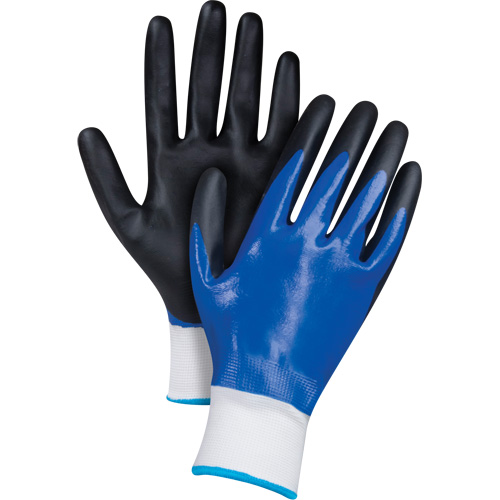 Black & Blue Coated Gloves, Small, Foam Nitrile Coating, 15 Gauge, Nylon Shell