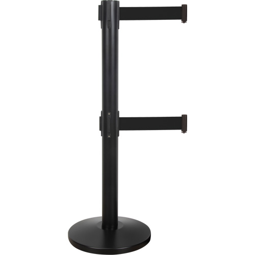 Dual Belt Crowd Control Barrier, Steel, 35" H, Black Tape, 7' Tape Length