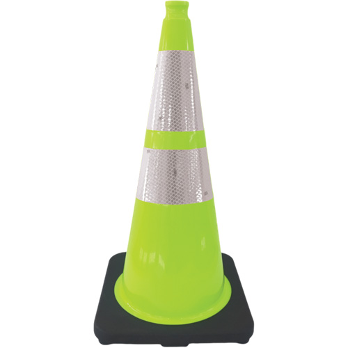 Premium Traffic Cone, 28", Lime Green, 4" & 6" Reflective Collar(s)