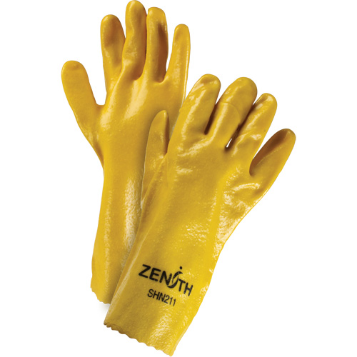 Rough-Finish Chemical-Resistant Gloves, Size 9, 14" L, PVC, Interlock Inner Lining, 47-mil