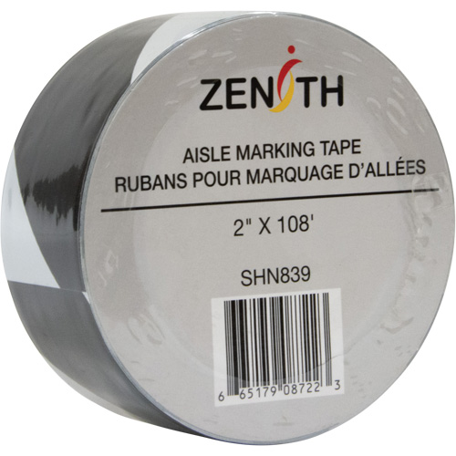 Aisle Marking Tape, 2" x 108', PVC, Black and White