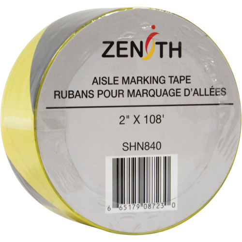 Aisle Marking Tape, 2" x 108', PVC, Black and Yellow