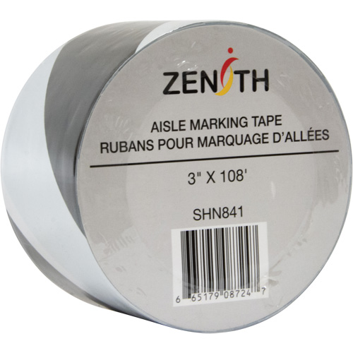 Aisle Marking Tape, 3" x 108', PVC, Black and White