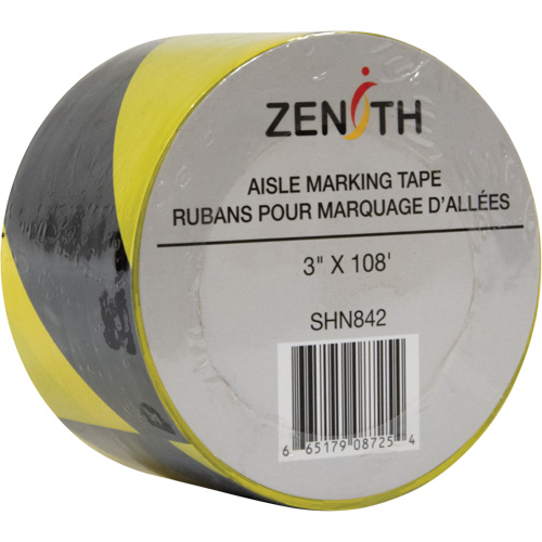 Aisle Marking Tape, 3" x 108', PVC, Black and Yellow