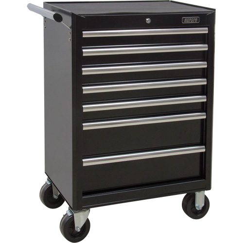 Industrial Tool Cart, 7 Drawers, 27" W x 18-3/4" D x 39" H, Black