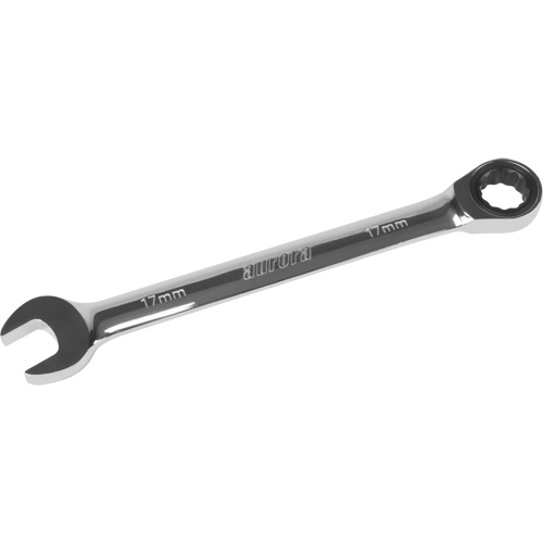 Metric Ratcheting Combination Wrench, 12 Point, 17 mm, Chrome Finish