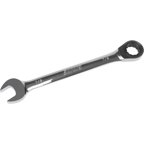 SAE Ratcheting Combination Wrench, 12 Point, 7/8", Chrome Finish