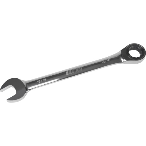 SAE Ratcheting Combination Wrench, 12 Point, 15/16", Chrome Finish