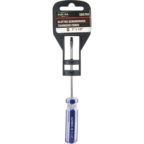 Blue Transparent Striped Slotted Screwdriver, 1/8" Tip, Round, Plastic Handle