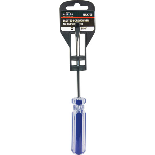Blue Transparent Striped Slotted Screwdriver, 3/16" Tip, Round, Plastic Handle