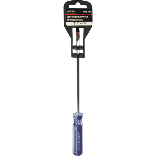 Blue Transparent Striped Slotted Screwdriver, 3/16" Tip, Round, Plastic Handle