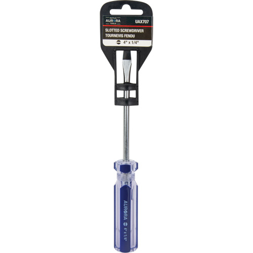 Blue Transparent Striped Slotted Screwdriver, 1/4" Tip, Round, Plastic Handle