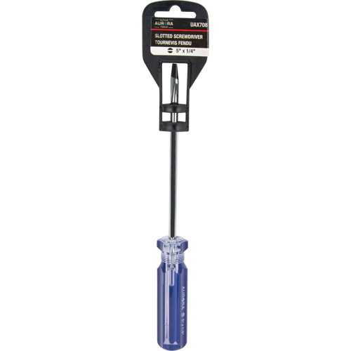 Blue Transparent Striped Slotted Screwdriver, 1/4" Tip, Round, Plastic Handle