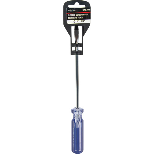 Blue Transparent Striped Slotted Screwdriver, 1/4" Tip, Round, Plastic Handle