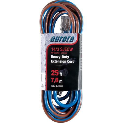 TPE-Rubber Extension Cord With Light Indicator, All-Weather, SJEOW, 14/3 AWG, 15 A, 25'