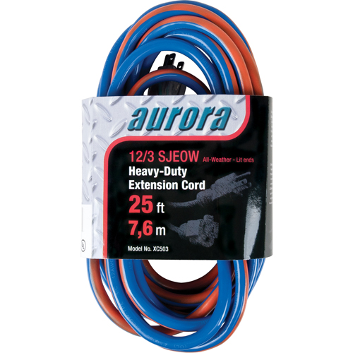 TPE-Rubber Extension Cord With Light Indicator, All-Weather, SJEOW, 12/3 AWG, 15 A, 25'