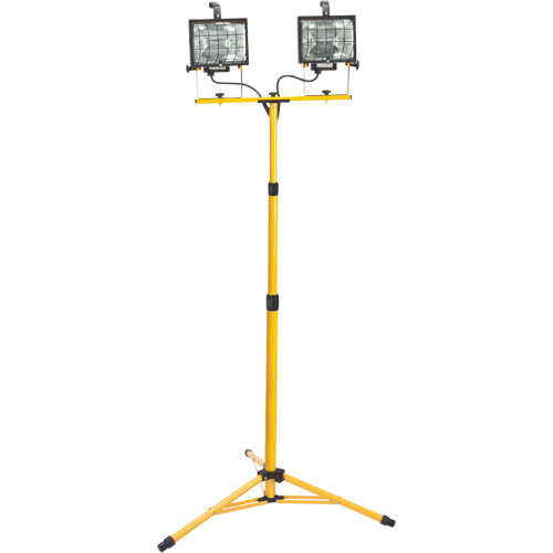 Twin-Head Work Light, Halogen, 500 W, 16000 Lumens, Steel Housing