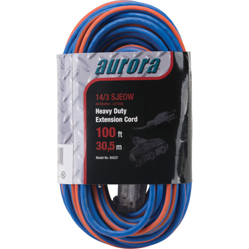 TPE-Rubber Extension Cord with Light Indicator, All-Weather, SJEOW, 14/3 AWG, 13 A, 3 Outlet(s), 100'