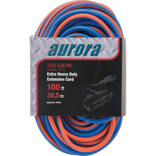TPE-Rubber Extension Cord with Light Indicator, All-Weather, SJEOW, 12/3 AWG, 15 A, 3 Outlet(s), 100'